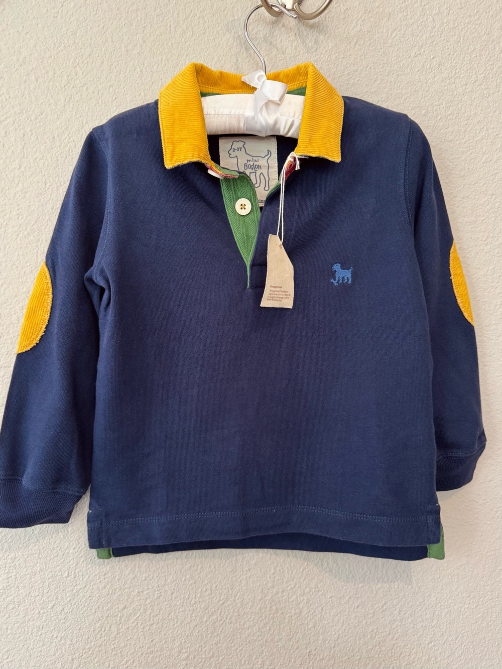 NWT Mini Boden 2-3Y Navy & Yellow Long-Sleeve Polo Top